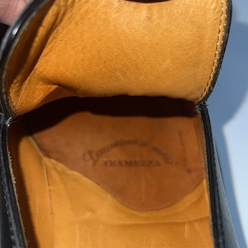 Men’s Salvatore Ferragamo Sz 7.5 Smooth Black Leather Handmade Slip On Loafers